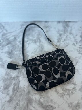 Coach Mini Signature Jacquard Shoulder Bag in Black and Gray